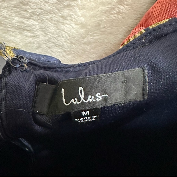 Lulus Pop the Bottle Navy Blue Floral Jacquard Ruffled Mini Dress medium - Picture 10 of 10